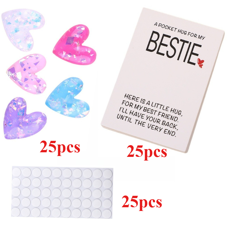 TEMU 25pcs Set, Pocket Hugs For My Bestie: A Gift For Your Female Friend, Christmas , Loving Hugs, Valentine's Day Gift, 50pcs Card And 50pcs Resin