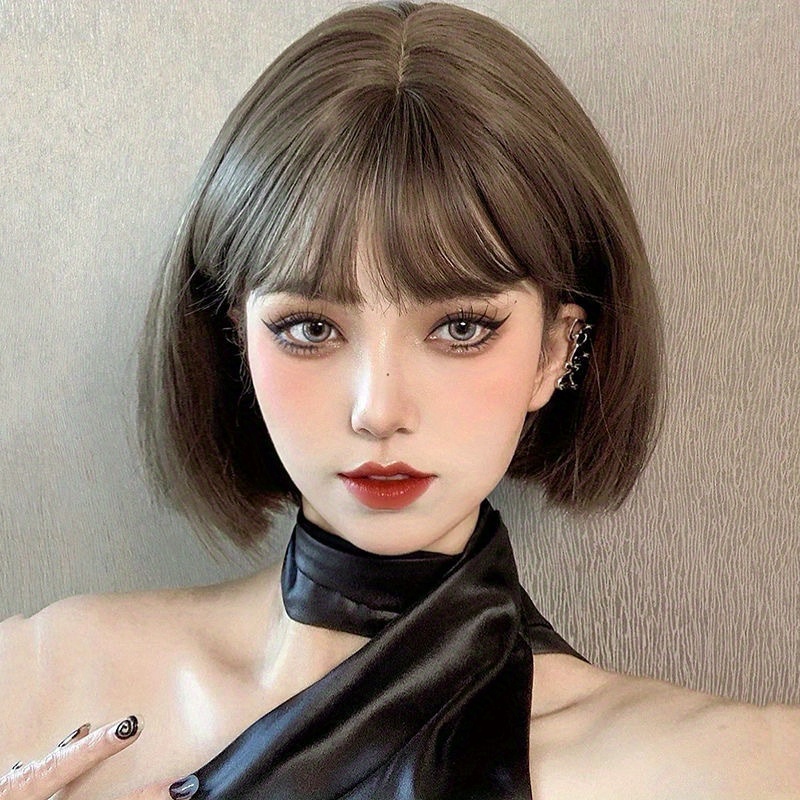 TEMU 【女性向け】前髪、エアフロ、ストレートヘアのボブカット、シン、のヘアピースが特徴のショートヘアスタイル