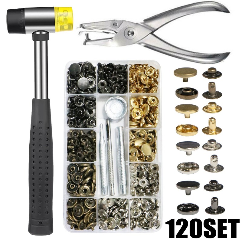 Image of 120pcs Copper Push Button Set, 12mm With Mounting Tool, Metal Push Closures, Diy Sewing Craft Accessories
