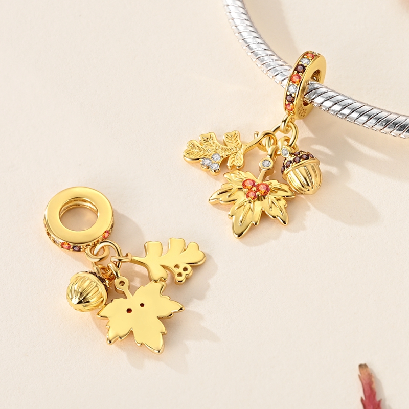 Women's Golden Maple Leaf Nut Bead Accessory