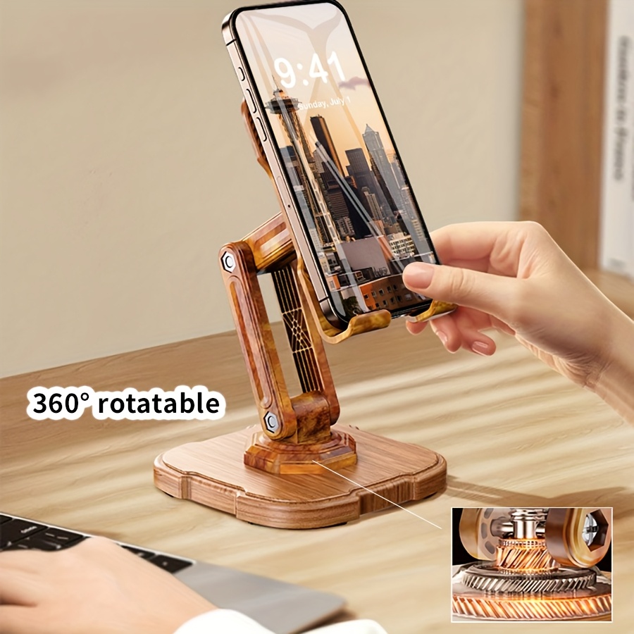 TEMU 1pc Creative Wooden Desktop Phone Stand, Stable Rotatable Large Base, Adjustable Height