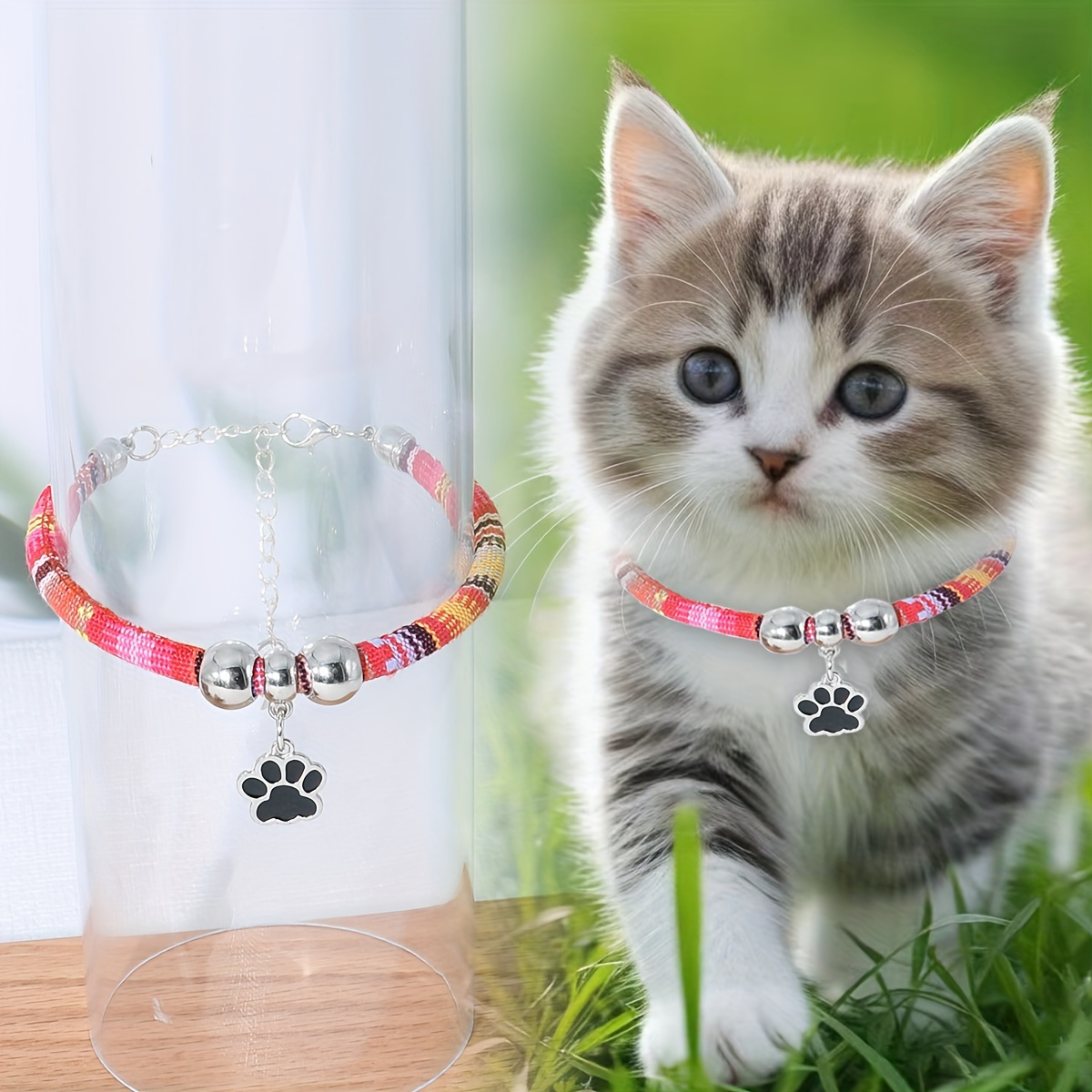 TEMU Pet Necklace Collar Cat Footprints Necklace Color Small Cat Collar Ethnic Style Necklace Collar Necklace Adjustable Dog Collar Cat Necklace