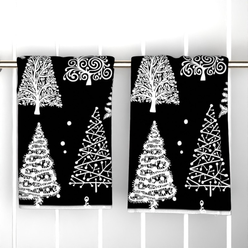 

2pcs Christmas Tree Towels - 18x26" Black & White, Polyester, Kitchen & Bathroom Decor, Machine Washable, Contemporary Style, Rectangular Shape