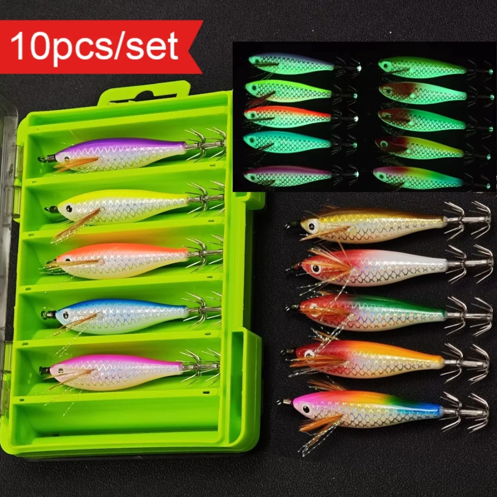 TEMU 10 pièces/boîte AVLCOAKY leurres de pêche en mer phosphorescents au laser UV EGI - Appâts UV/Lookdown pour crevette, et , barres d'écartement
