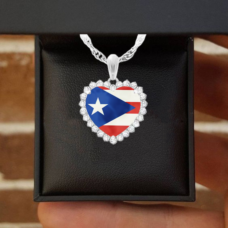 TEMU 1pc Puerto Flag Heart Necklace Suitable For Puerto Pendant, Elegant Cultural Jewelry Gift For Christmas, Valentine's Day, Day - Puerto Rican