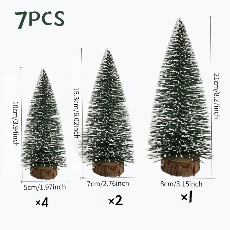 TEMU (christmas) 7pcs Artificial Christmas Tree Decorations, 3 Sizes Combined, Plastic Winter Snow Decorations, Cedaraceae, No, Suitable For ,