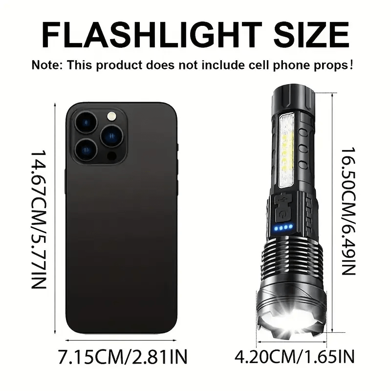 Ultra-Bright LED Flashlight with Adjustable Torch and COB Side Light