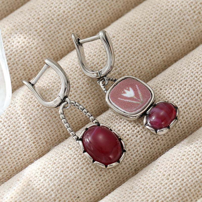 Vintage Silvery Asymmetrical Dangle Ear Buttons for Women