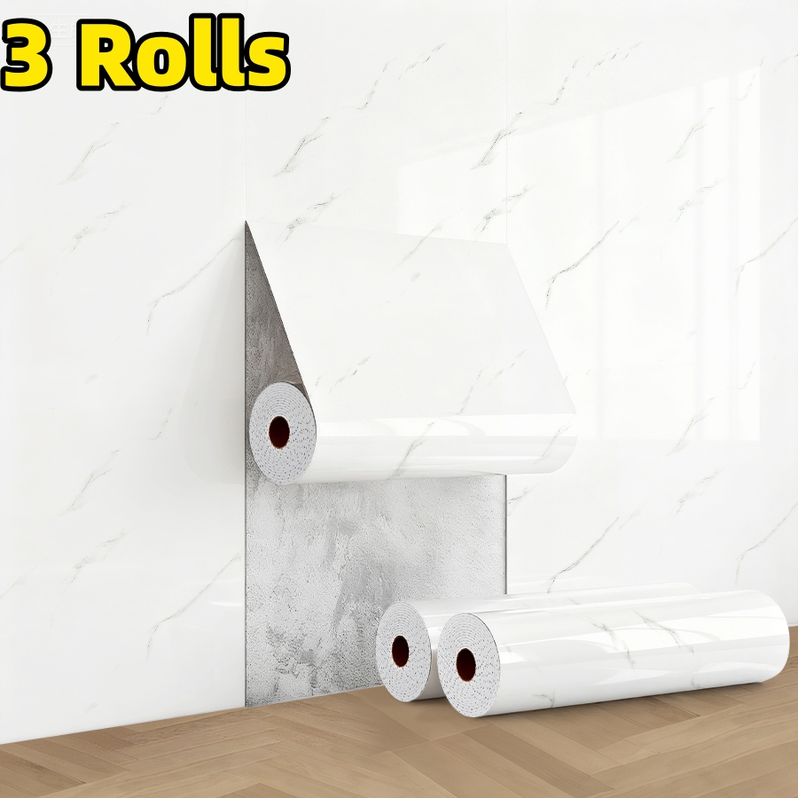 TEMU 3 Rolls Marble Effect Wallpaper Panels, Self-adhesive Foam Wall Stickers, Thickened 2.5mm, Ixpe Material, Home Decoration Wall Tiles, Peel And