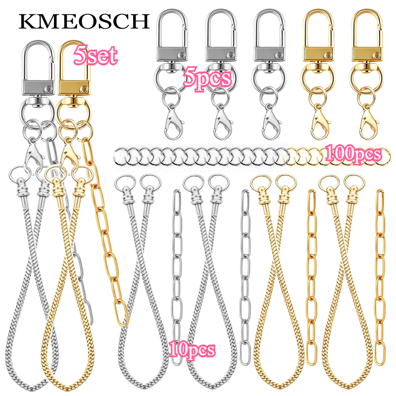 TEMU 5 Sets Lip Gloss Keychain Making Kit, Including 5pcs Keychain Clasps Hooks, 5pcs Extension Chains, 5pcs Bone Beaded Chains, 100pcs Open Jump