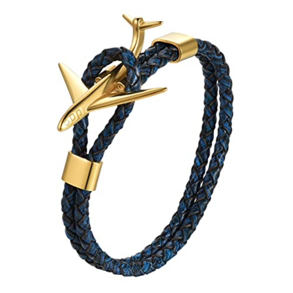 Image of Jewelry 's Bracelet: Braided Cuff Bracelet Punk Bangle With Airplane Clasp, Gift For Pilots And Airplane Fans