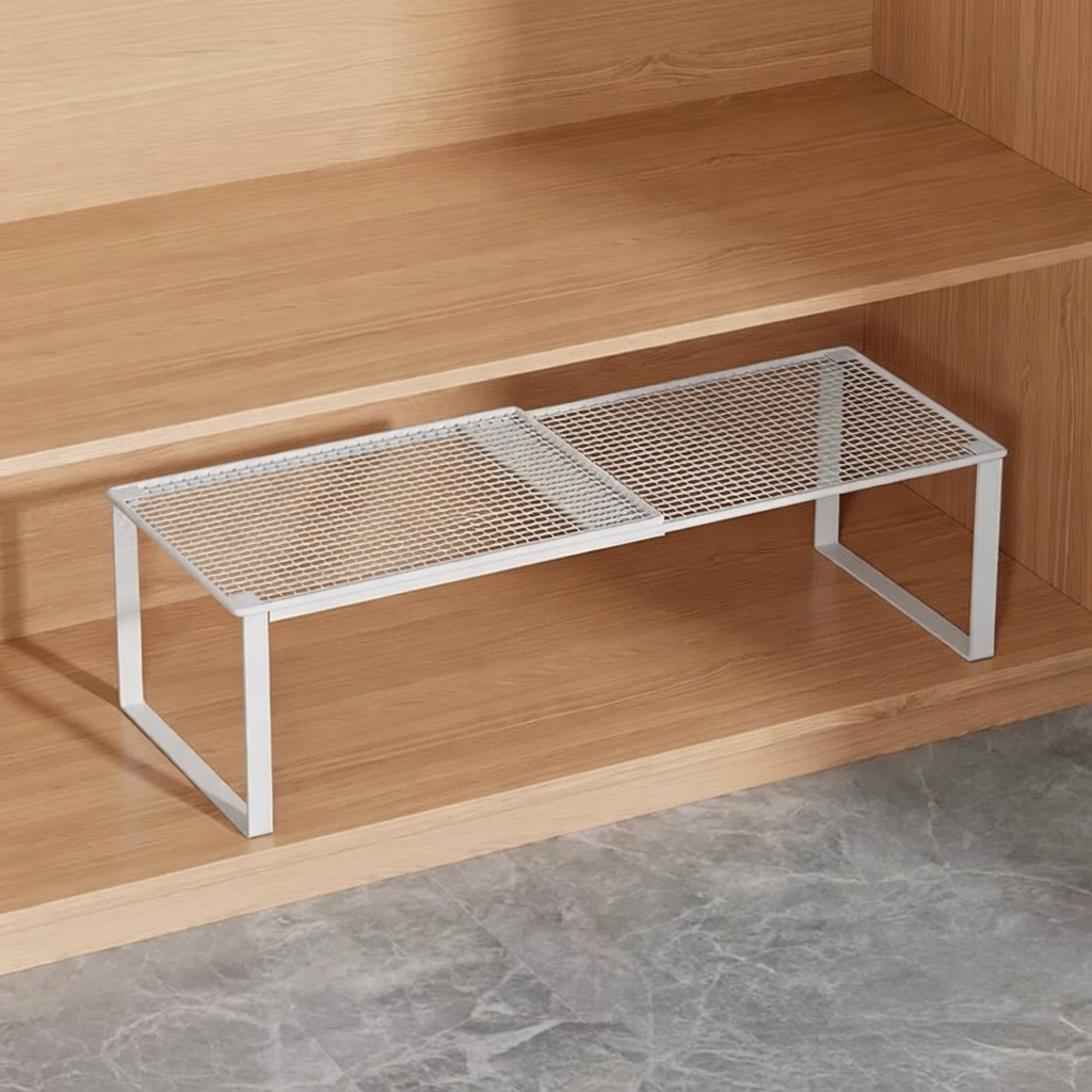 TEMU Heavy-duty Carbon Telescopic Closet Organizer- Space- Stackable Metal Shelving Unit, Polished Finish, For Kitchen, Bedroom, Desk, Shoe,