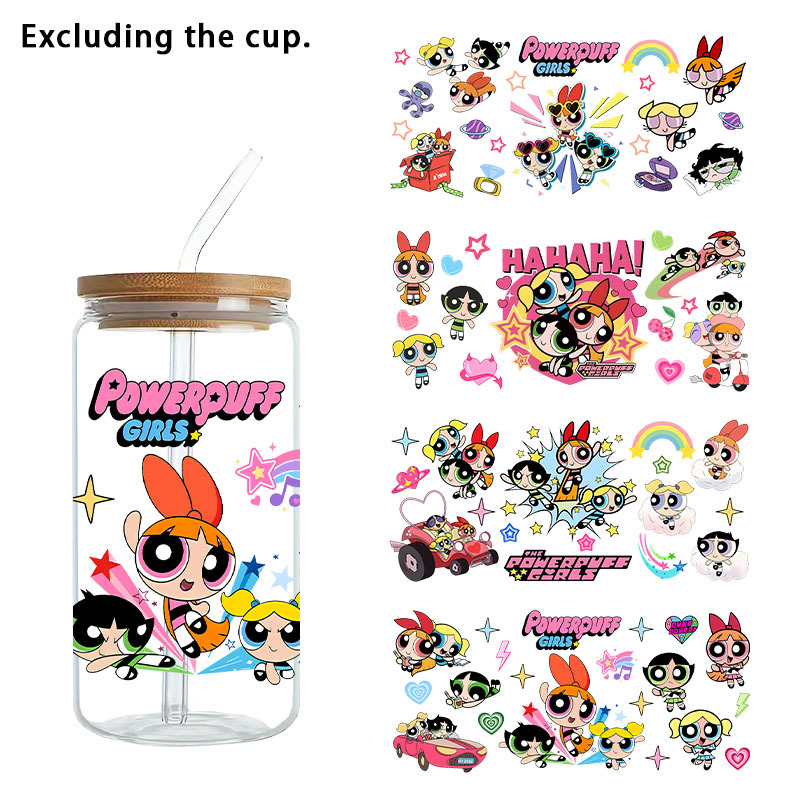 TEMU 4pcs/set, Wb, Flying Little Girl Police Series Glass Cup Stickers, Uv Dtf Transfer Paper, Suitable For 16oz Water Cup Transfer Paper, Beverage