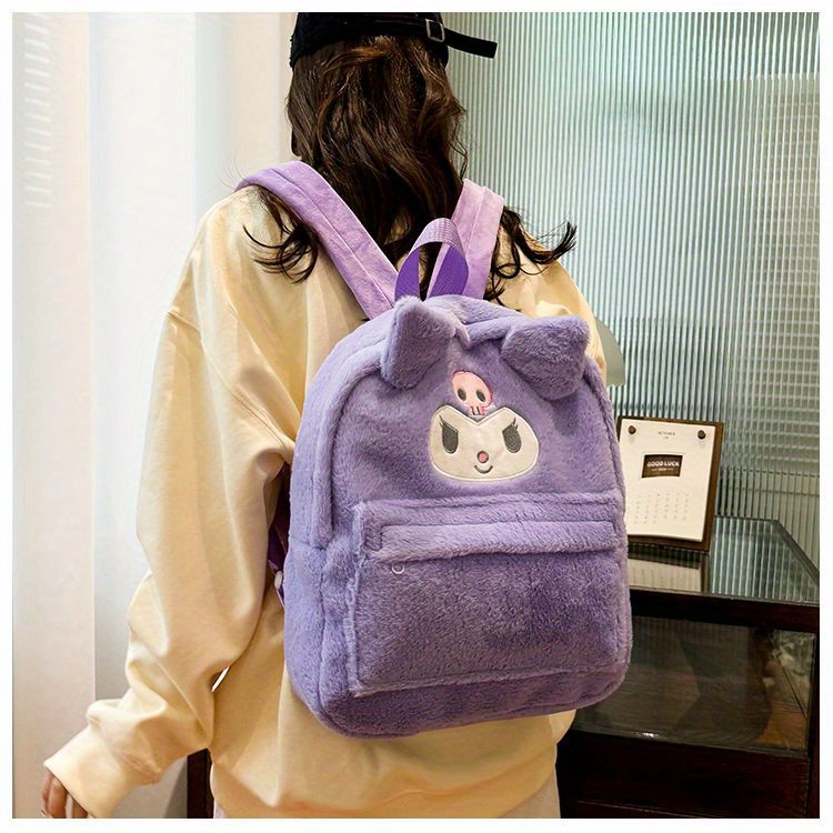 [Officially Licensed] Sanrio Plush Backpack Suitable for - Cute Y2K School Bag with Yellow Duck & Pink Rabbit Characters, Soft Lightweight Backpack, Large Capacity Bookbag Gift for, for Teenager