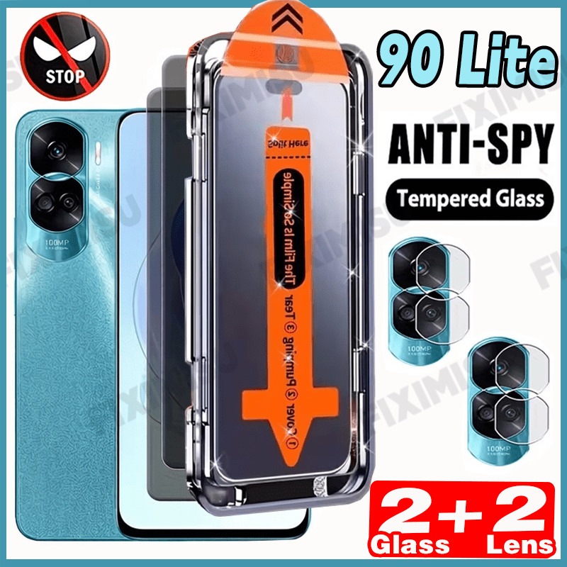 TEMU 2 pellicole protettive in vetro temperato anti-spia e 2 pellicole protettive per fotocamera, adatte per Honor 90 Lite, pellicola per la privacy,