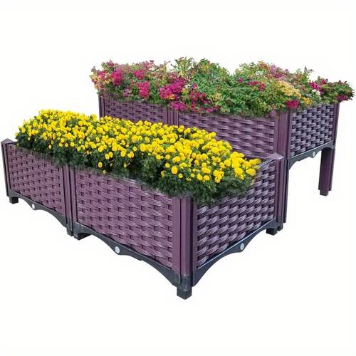 plastic raised garden bed 4pcs planter grow boxes planter kit for outdoor indoor plants elevated garden boxes plant pots for vegetables standing garden container for backyard patio