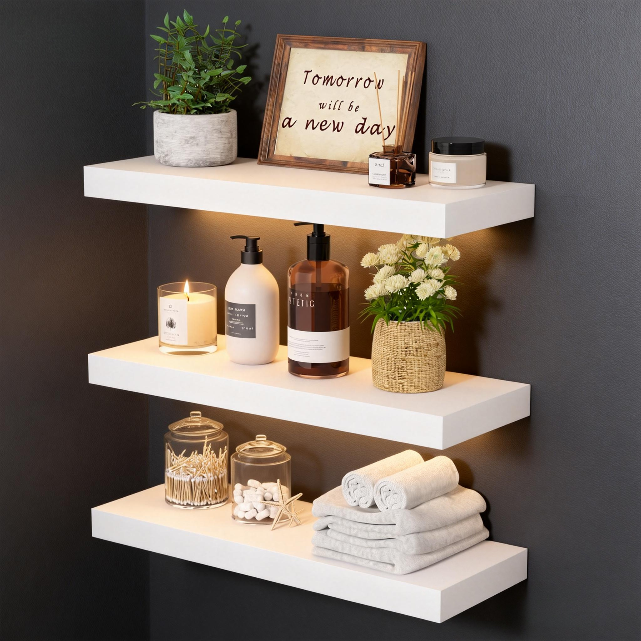 3 packs floating shelves with invisible brackets room decor wall decor wall storage and organization wall mounted shelves for bathroom bedroom living room kitchen   shelves