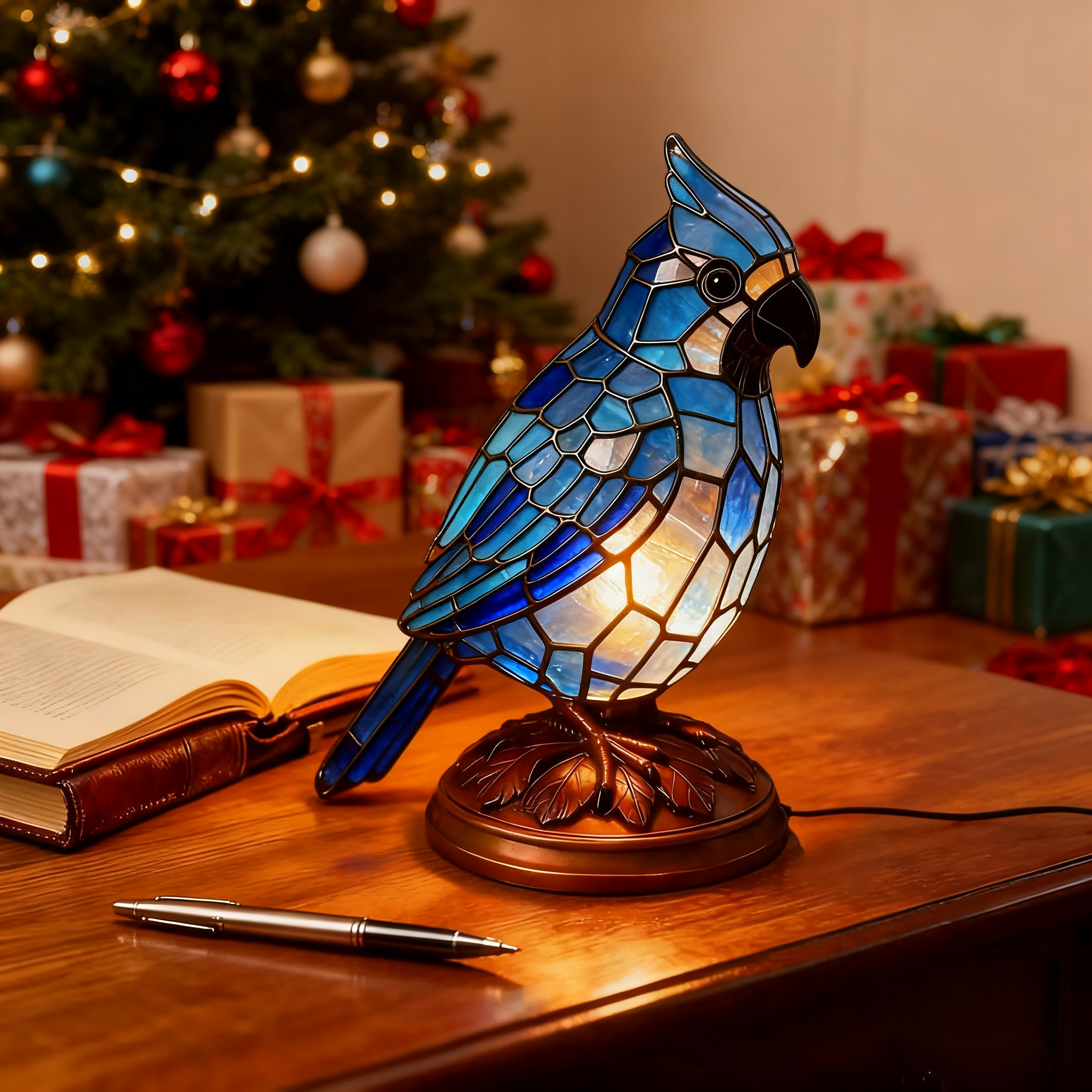 TEMU 1pc Desk Lamp With Usb, Bird-shaped Sculpture Lamp For Bedside/coffee Table, Realistic Parrot Night For Home Office, Christmas & New Year