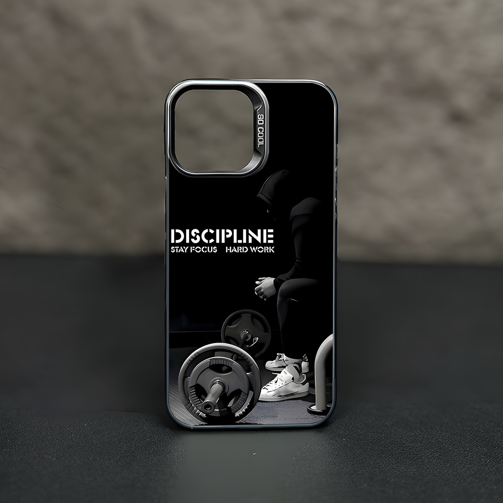Image of Phone Case: Gym Silhouette Discipline Motivational Lettering Fashion Minimalist Pattern Anti-drop Phone Case, Cool Holiday Gift For Men Women Compatible With Iphone 17 16 15 14 13 12 Pro Max