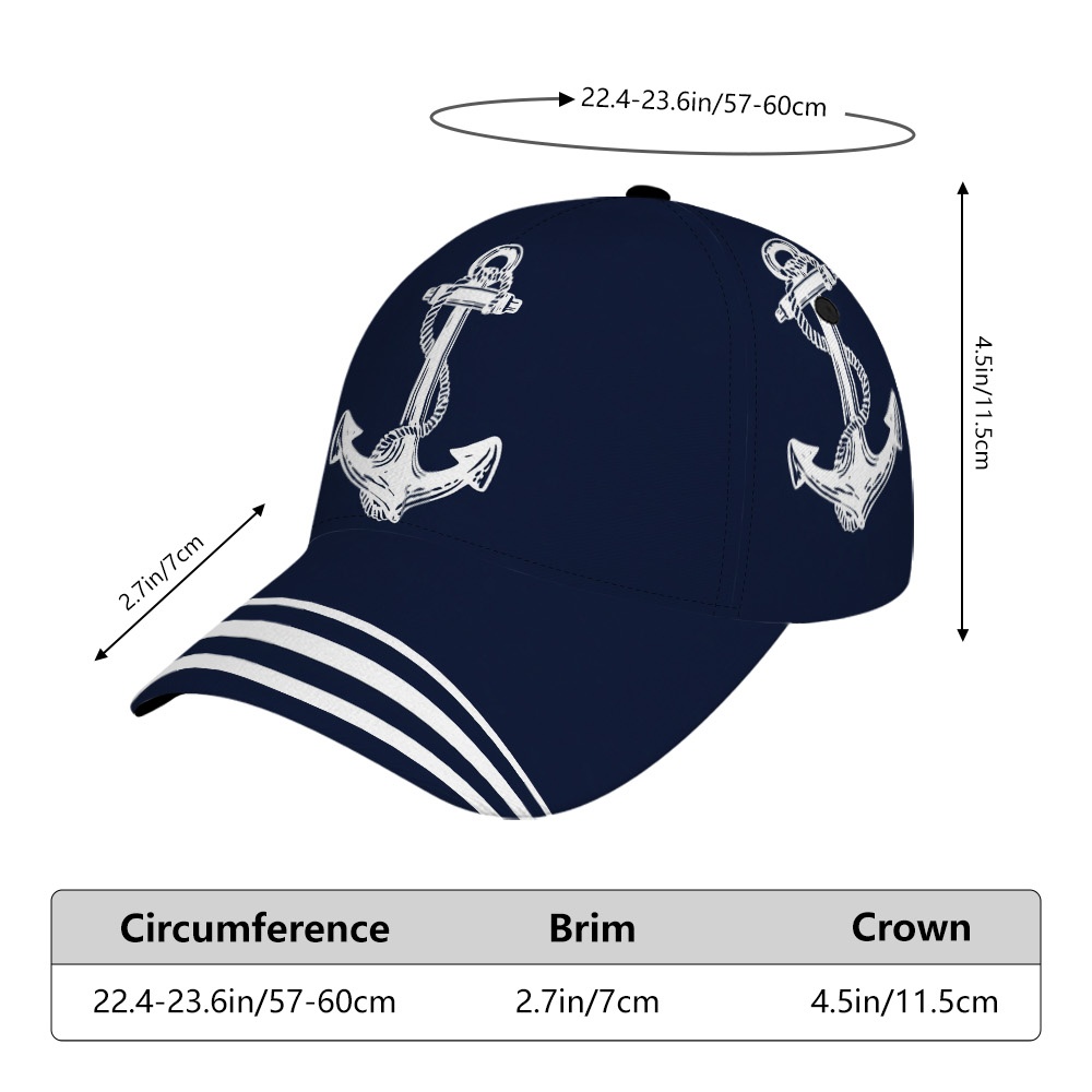 TEMU 1pc Nautical Anchor Baseball Cap With Stripes - Unisex Soft Adjustable Snapback Cap Suitable For , Lightweight Maritime For Travel, Road Trips,