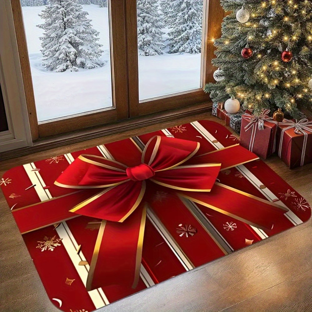 

1pc Golden Bowknot And Doormat, Non-woven Rubber Entrance Mat, Easy Clean, With Hand Wash Only, For Kitchen Home Decor, Thanksgiving, Christmas, Easter, Halloween