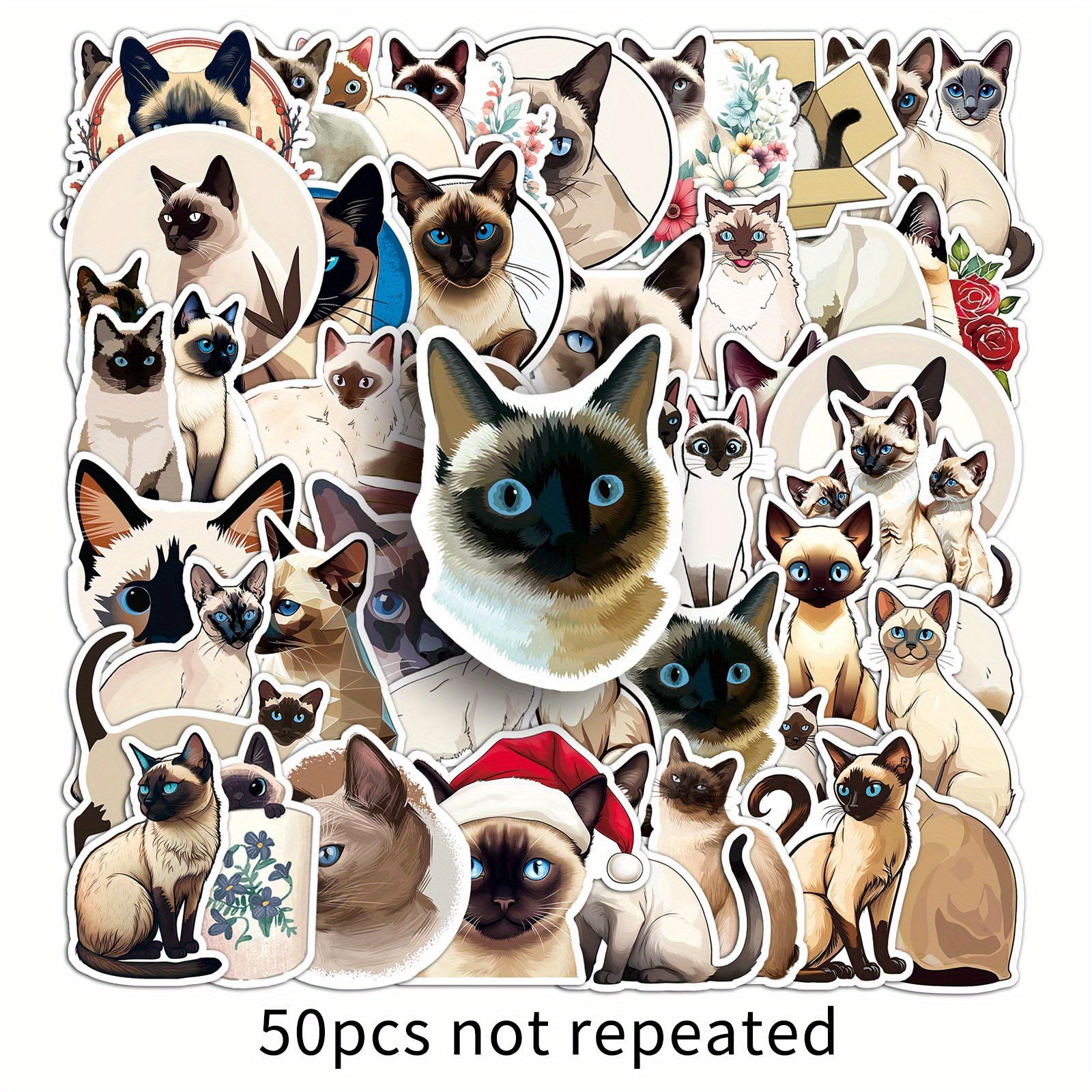 Image of 50pcs Siamese Kitten Cat Series Graffiti Stickers Self-adhesive Graffiti Stickers, Suitable For Decorative Roller Skating And Cycling, Water Cup, , Skateboards, Luggage, Helmets, Etc
