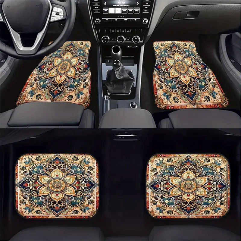 4pcs Of Ethnic Patterned Car Floor Mats 4pcs Set, Anti-slip Material, Interior Decoration Easy To Clean, Universal Car Mat, Perfect Interior Gift