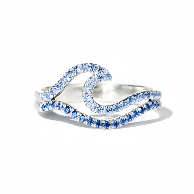 Women's Gradient Blue Synthetic Zirconia Ocean Wave Ring, Elegant Gift