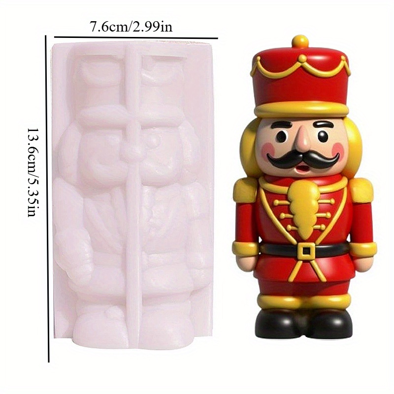 TEMU 1pc 3d Nutcracker Soldier Silicone Candle Mold, Cute Nutcracker Figurine Plaster Resin Soap Making Kit - Christmas, Halloween, Valentine's Day,