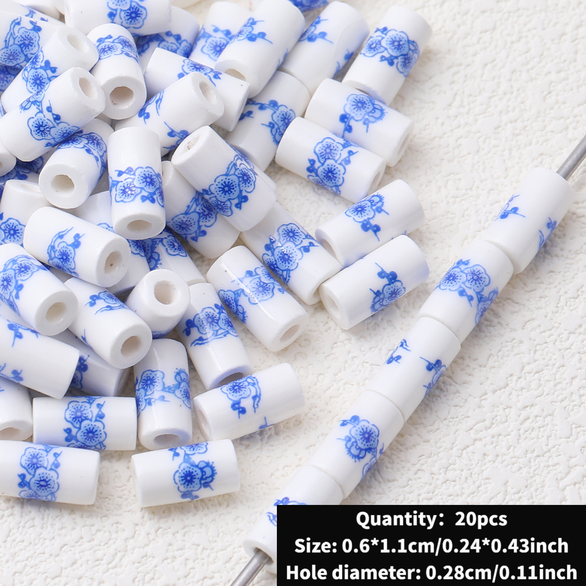 Cute Ceramic Decal Cylindrical Beads, 20pcs Set for DIY