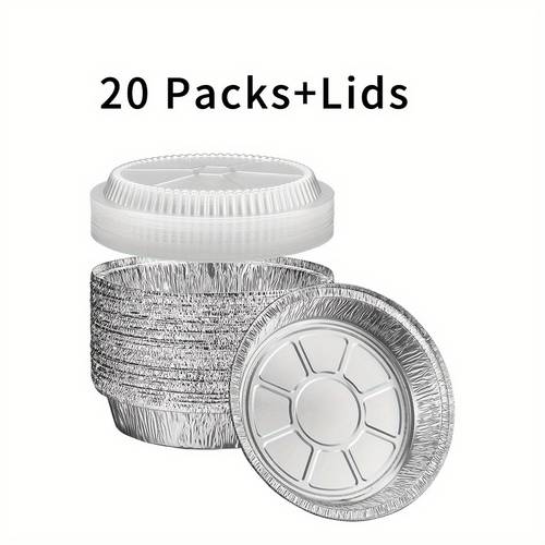 40 disposable aluminum foil pan packs with clear lids 20 plates 20 lids 7 inch round aluminum for baking storage heating serving round foil pan with lid mothers day air fryer oven birthday party best for christmas thanksgiving