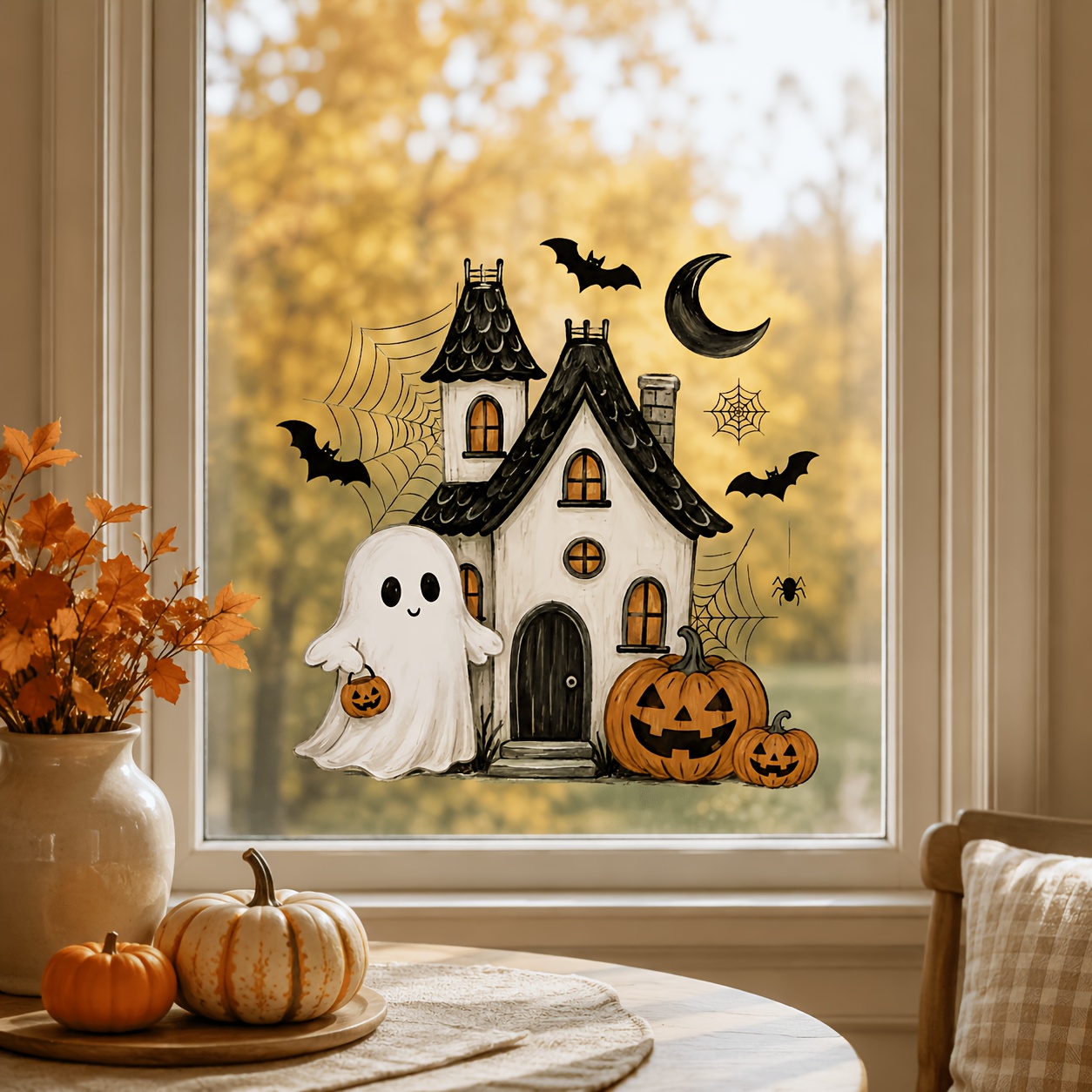 TEMU 1 ud. Adhesivo de ventana de murciélago fantasma para casa de Halloween, adhesivo para festivo de baño y inodoro