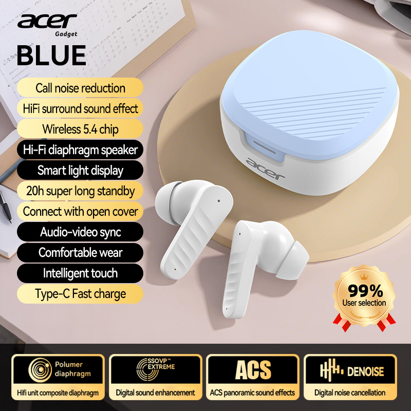 Image of Acer Portable Wireless Earbuds, Bt 5.4 Stable Connection, Aac High , Enc Call Noise Reduction, Low Latency For Gaming Sports, 20h Super Long Standby, Lightweight Headphones