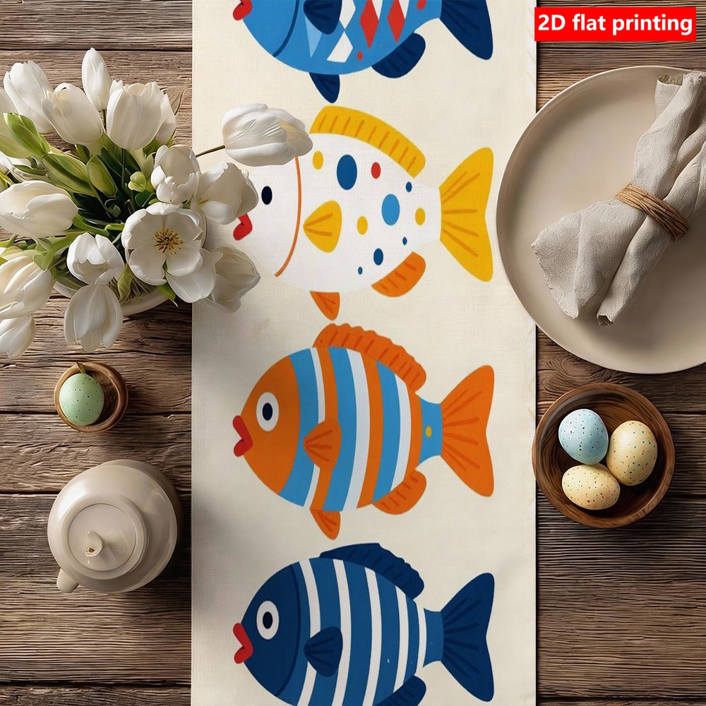 TEMU Runner da 1 pz con stampa piatta 2D di pesci colorati a cartone animato. Materiale: con pesci colorati e vivaci a cartone animato come