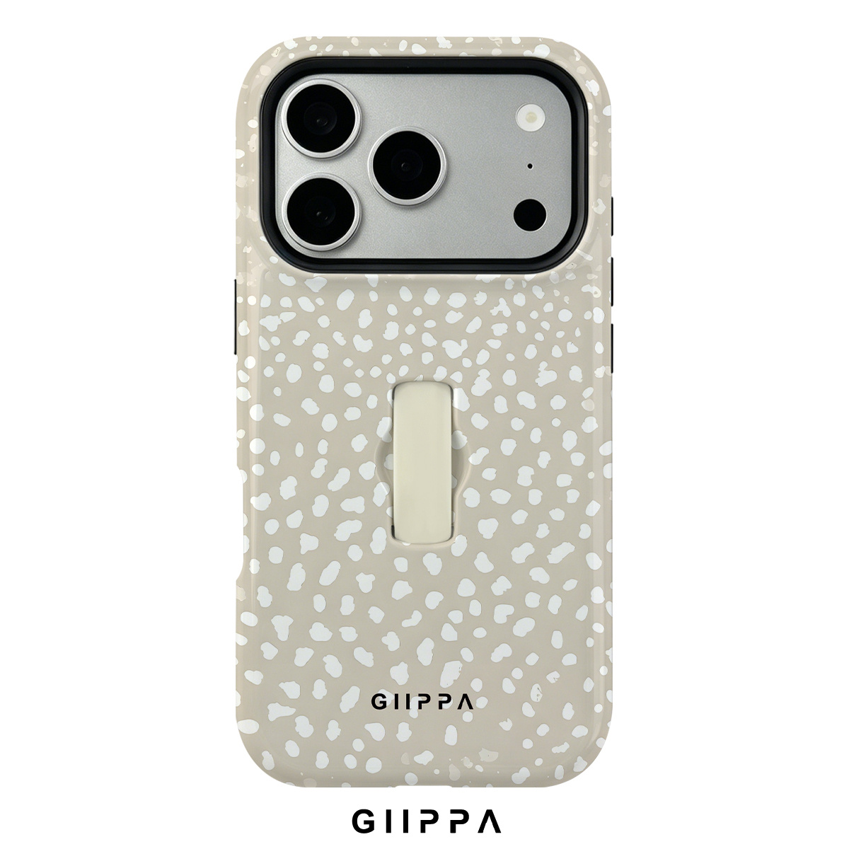 TEMU Phone Case: Beige Glossy 2-in-1 Iphone Case W/ Finger Strap & Stand, Korean Style Fits 13-17 Pro Max Girls Dark Academia Outfit Use