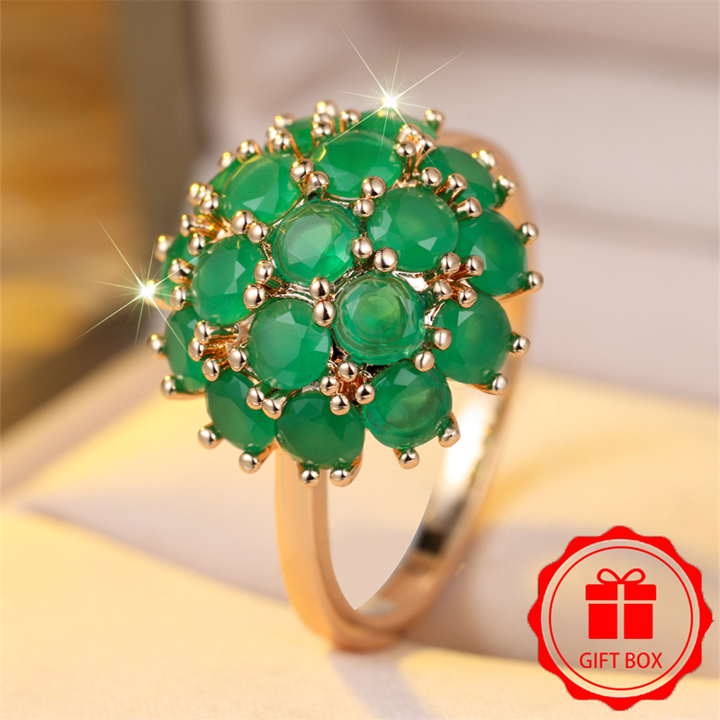 Golden Plated Synthetic Round Stone Oxidized Blue Zirconia Ring