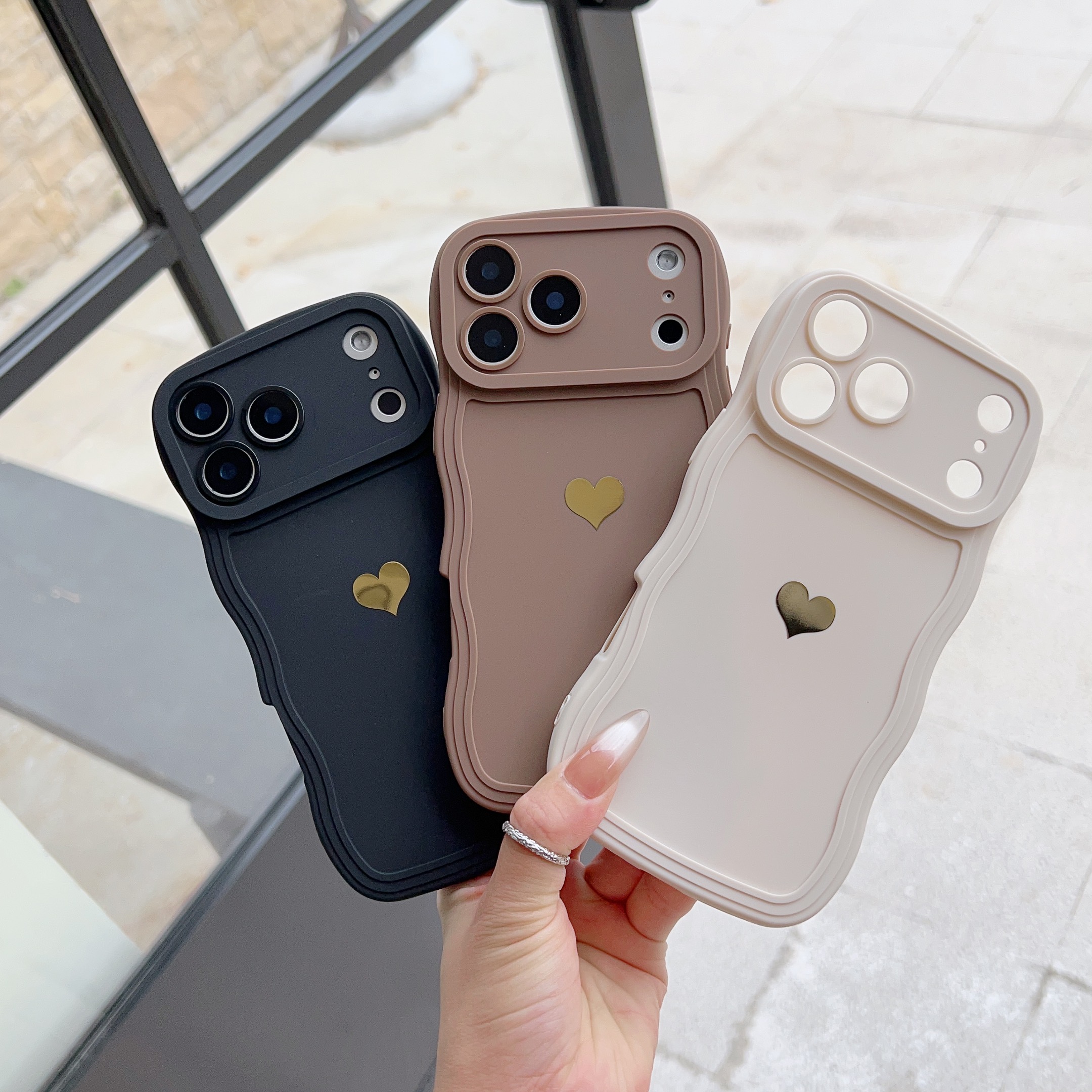 E-shop Handyhülle - 3er-Pack Goldenes Herz Aufkleber Wellenmuster Vollständige Abdeckung Soft Matte für iPhone Hülle (Geeignet für iPhone 17, 16, 15,