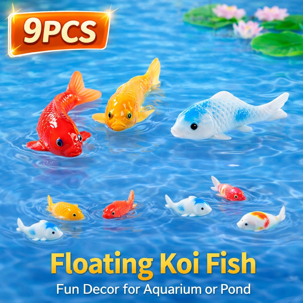 TEMU [9 Pack] Realistic Floating Koi Fish Ornaments, Miniature Resin Fish Decor For Aquarium & Fish Tank, Vibrant Artificial Koi For & Water Gardens,