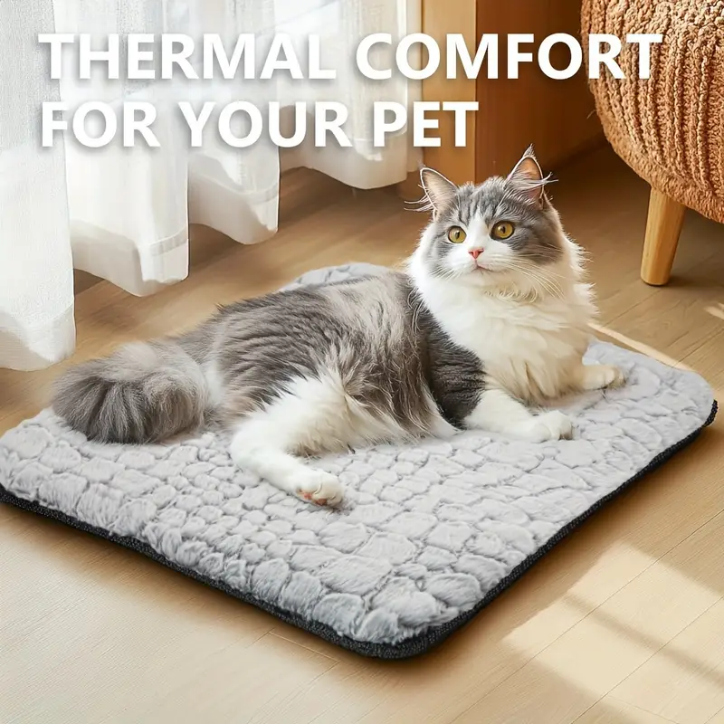 1pc thermal pet bed mat for cats and dogs - ultra soft washable sleeping pad with detachable cover, non-slip bottom for indoor outdoor kennel use, durable and comfortable warming mat for small medium pets Product details 0