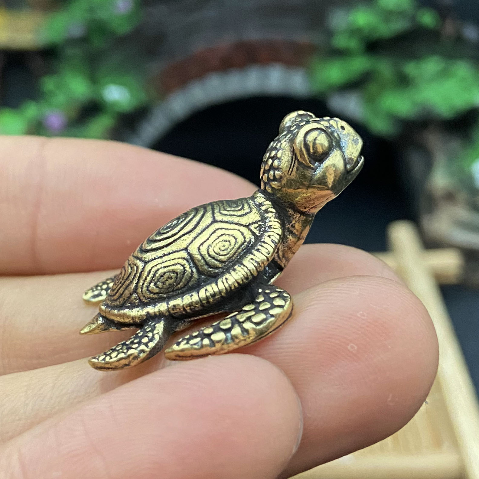 E-shop Eine massive Messingfigur einer kleinen Schildkröte, für die Dekoration zu Hause oder im Büro, geeignet als Geschenk für Freunde oder als