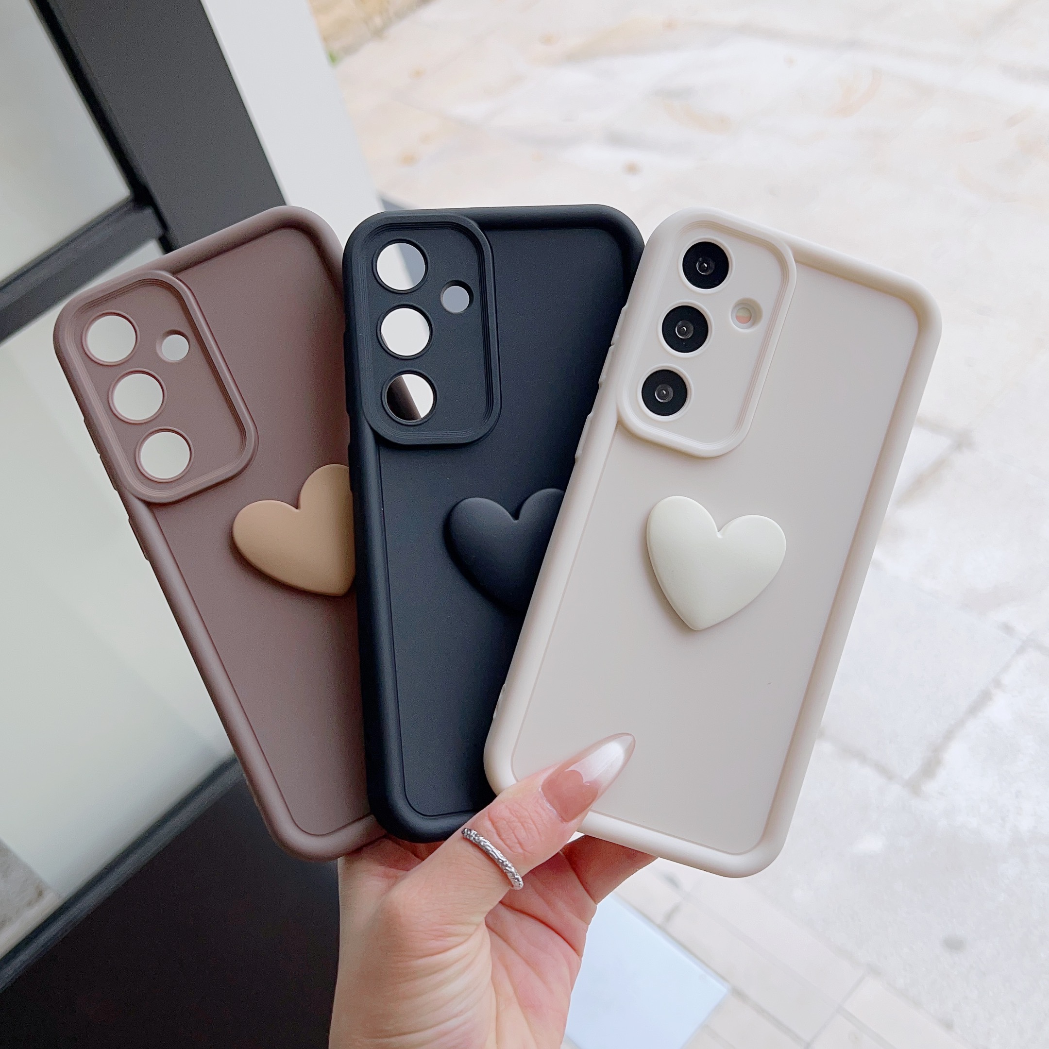 TEMU Coque de téléphone : Lot de 3 coques souples à couverture complète avec cœur , cadeau de Noël, cadeau d'anniversaire, compatible avec les séries