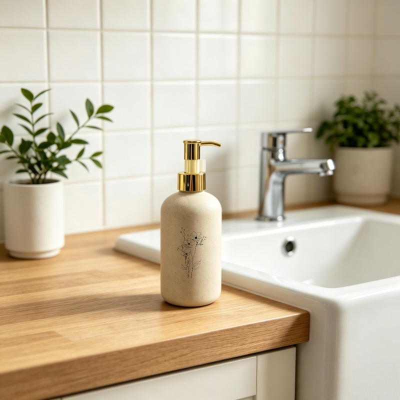 TEMU 1pc 8.45oz/250ml Shower Soap Dispenser Set, Shampoo Conditioner Body Wash Dispenser, Wheat Straw Color Hand Soap Empty Bottle, Refillable Bottle