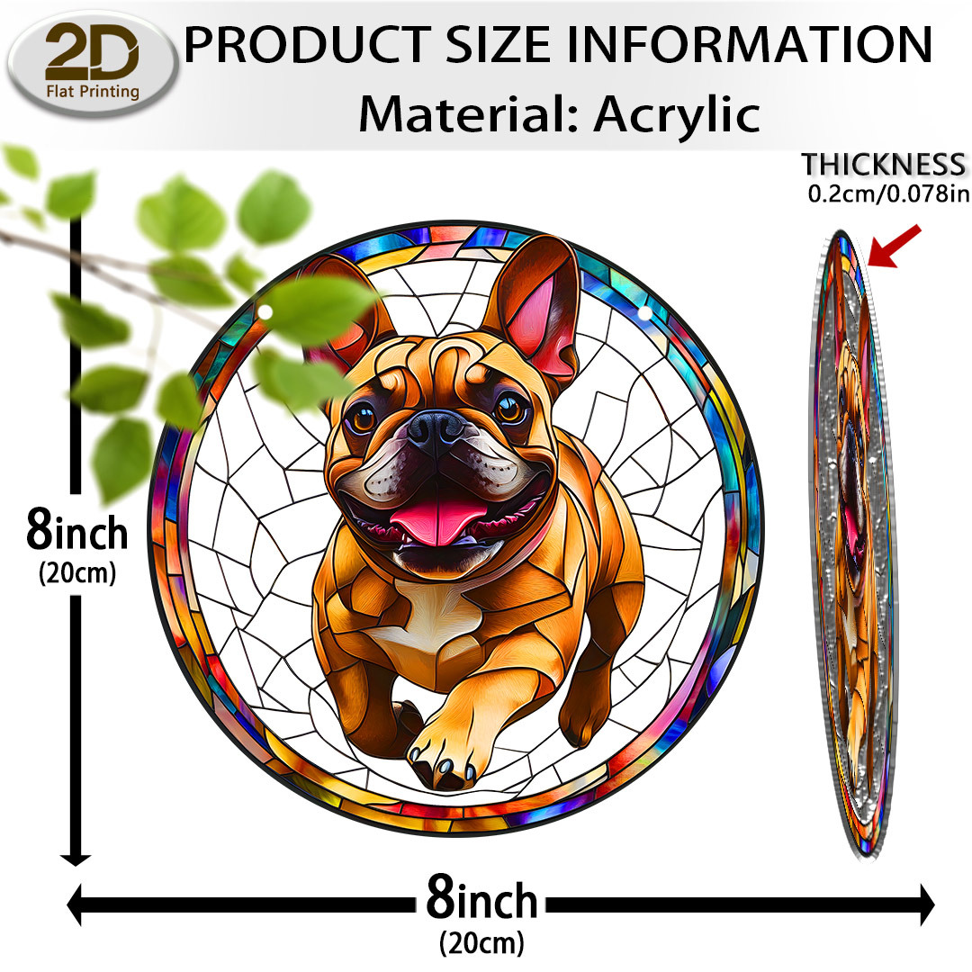 TEMU 2d Flat, [jit], 2d Flat Print, 1pc, Cute French Bulldog Sun Catcher, Garden Light-catching Ornament( 8inch X 8inch), Acrylic Colorful Window
