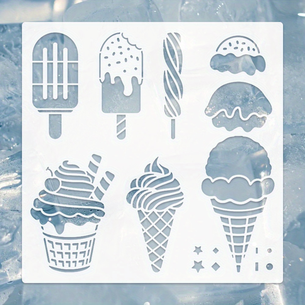Image of Ice Cream Stencil - Reusable Stencil 11.81x11.81 Inches Stencil For Paint Decoupage Large Wall Home Decor Furniture Stencil& Floors