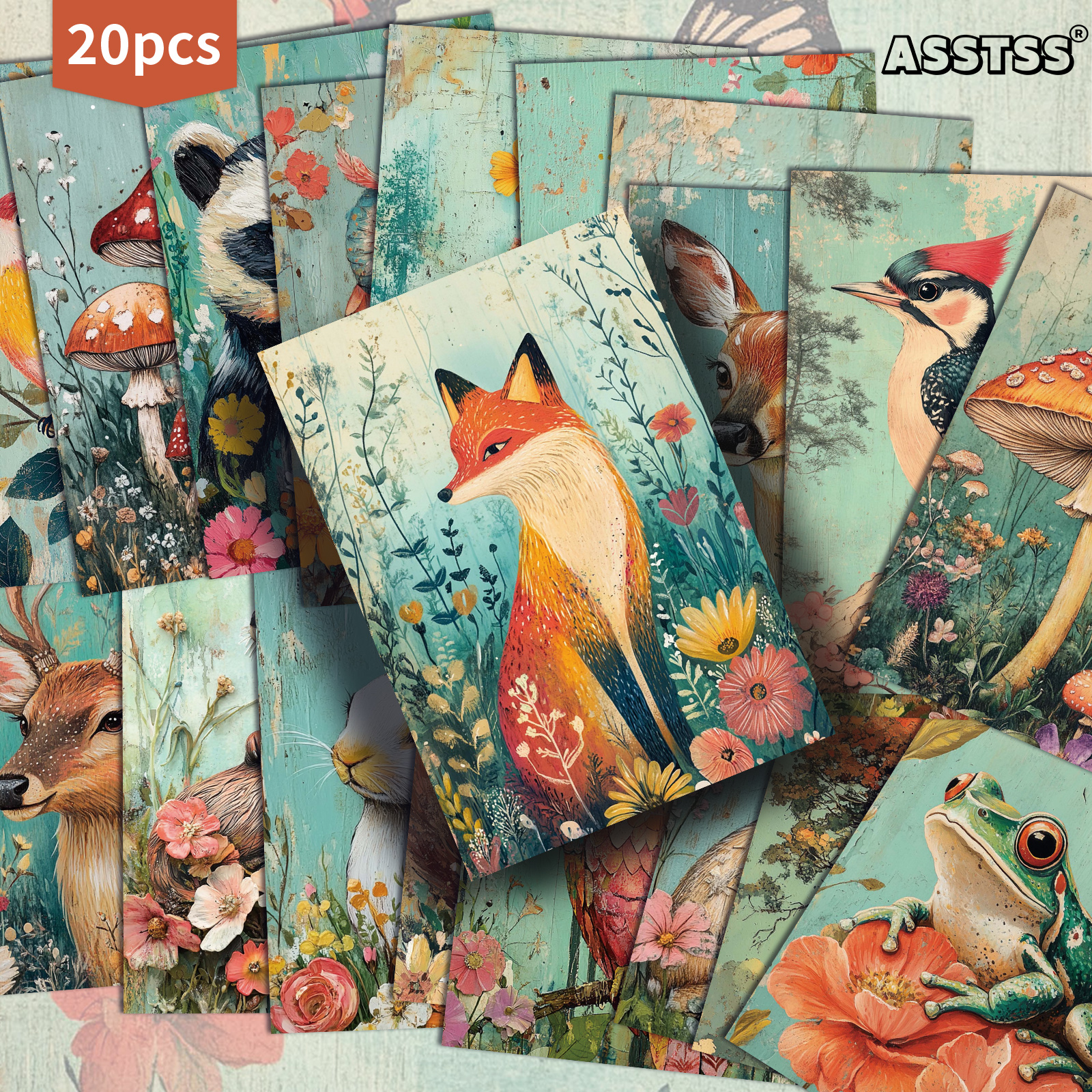 TEMU 20-pack Asstss Retro Animal Collectible Cards - Vintage Pinup Illustrations Suitable For Scrapbooking, Crafting & Junk Journals - 4x6 Inches