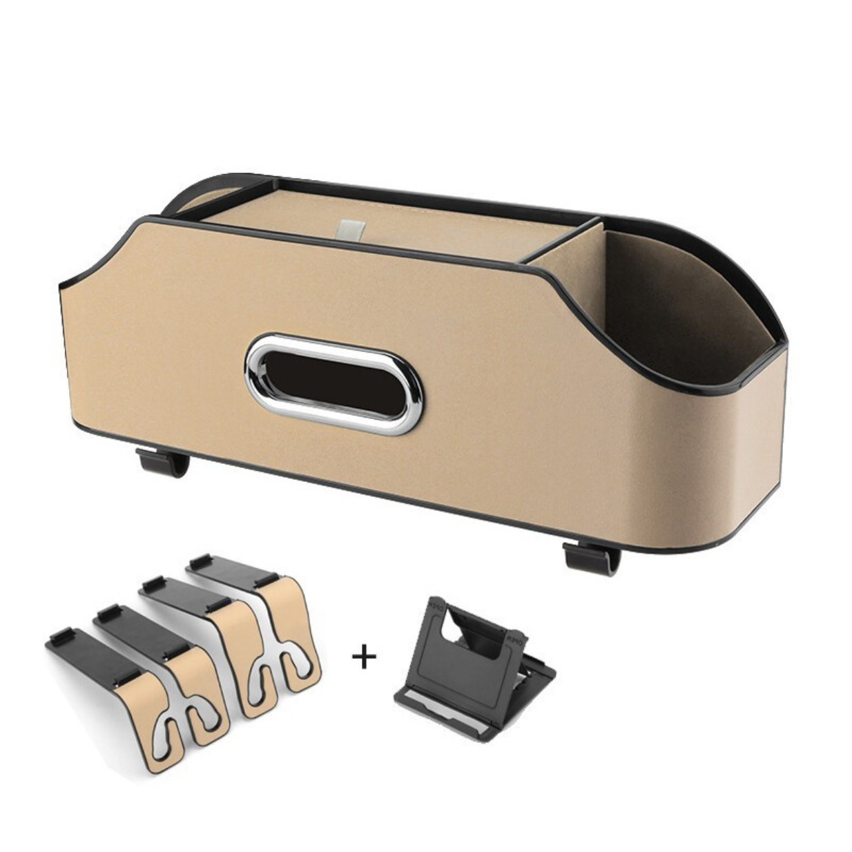 Car Headrest Back Seat Organiser - Storage Box With 2 Cup Holders, Vehicle Seat Organizer For Drinks, Tissues, Phones And Travel Accessories
