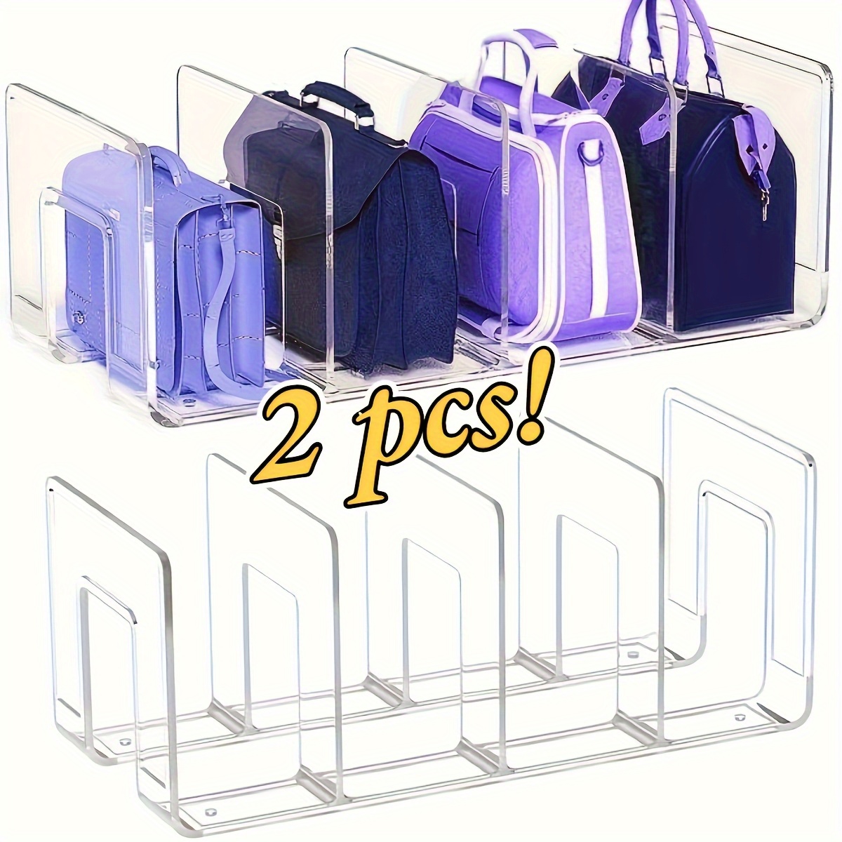 TEMU 2pcs Transparent 4-section Bag Organizer, Wardrobe Divider For Handbags, Ties, And Scarves - Storage And Shelf Organization 17605359347575