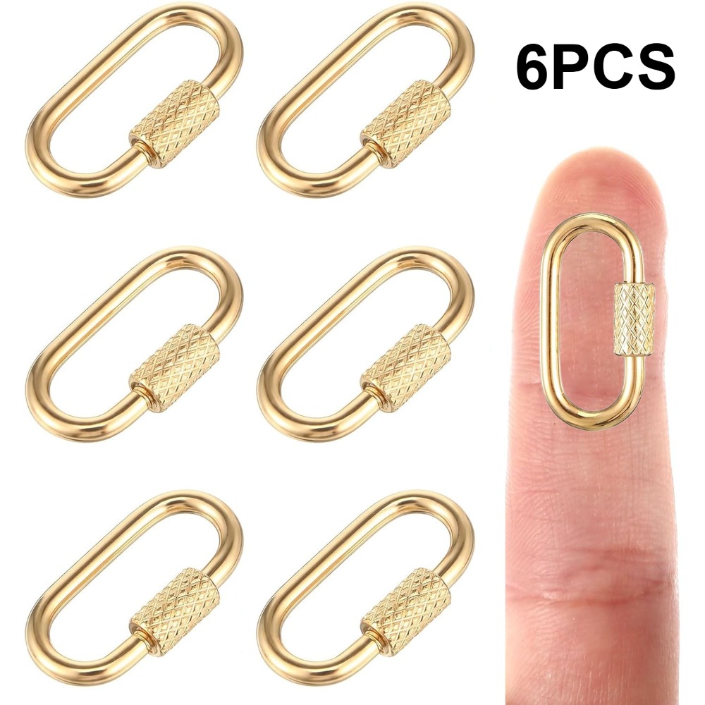 TEMU 6pcs Golden Screw Carabiner Lock Charms 304 Stainless Steel Oval Necklace Lock Screw Locking Hook Closure Buckle For Necklace Bracelets Jewelry