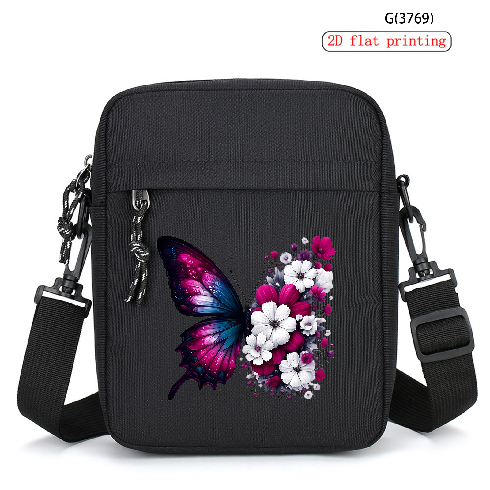 TEMU 1pc Black Fashionable Minimalist Crossbody Bag With White Floral Print, Multi-functional Large Capacity Shoulder Bag And Phone Pouch, Suitable