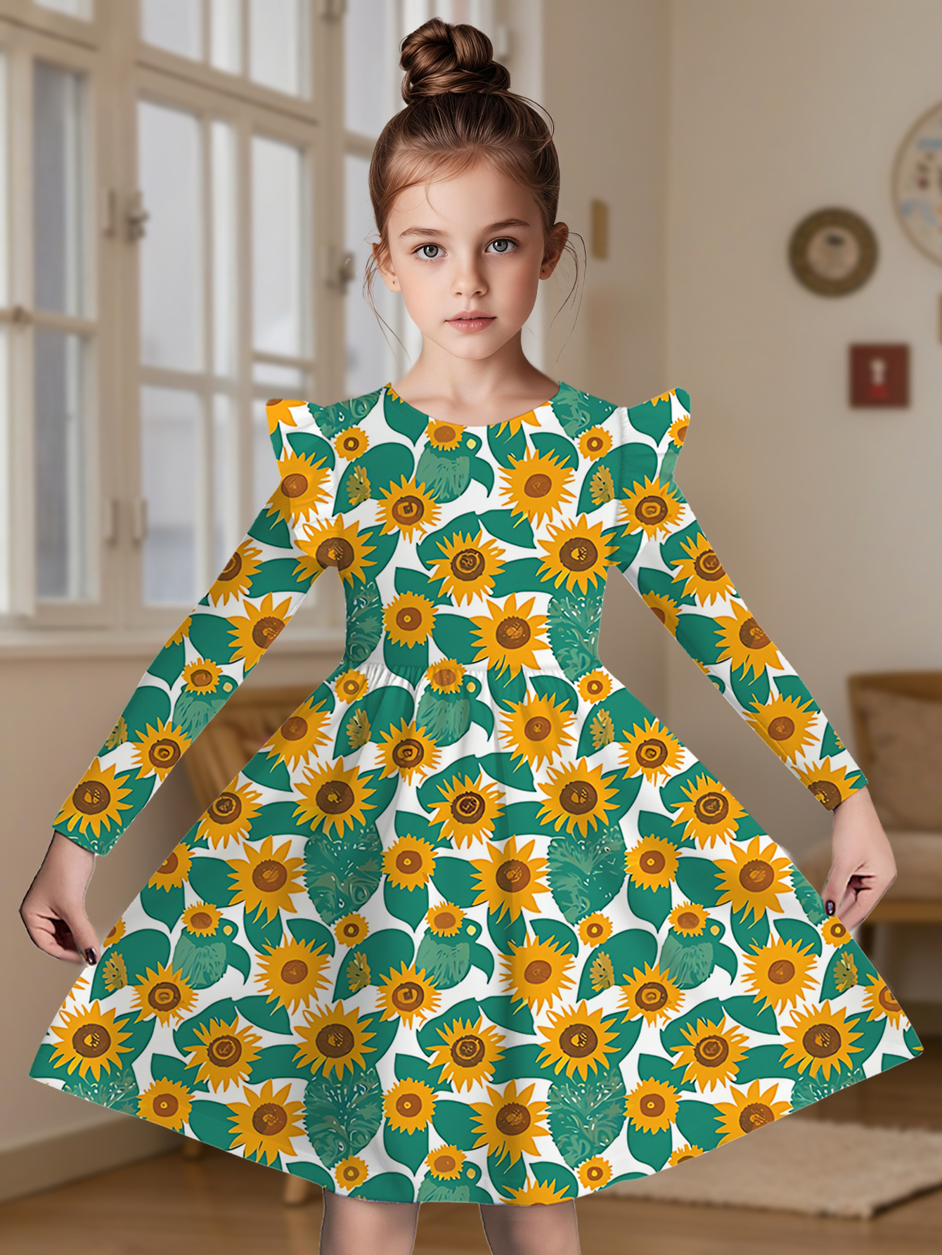 floral midi dress with sleeves Mac Duggal - Multicolor Floral High Neck Balloon Sleeve Midi Dress